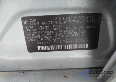 2011 BMW 335I xDrive из США, поврежденный, VIN WBAPL5C5XBA742460